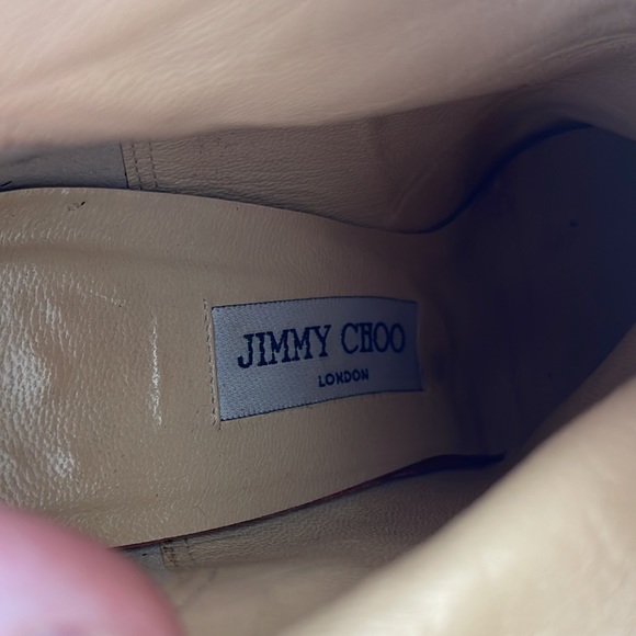 JIMMY CHOO HEELED BOOTS. Sz 37.5 (approx 7). Tan. Zip up back. See all photos! - Picture 12 of 16
